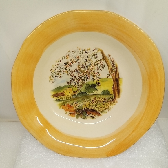 CERAMICHE TADINATE 10" Pasta Soup Salad Bowl Peach Rim Autumn Italy Farm Scene - Picture 13 of 14